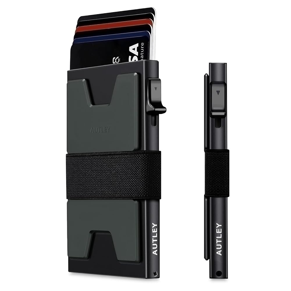 AUTLEY Slim Card Holder, Minimalist Pop Up Wallet for Men, RFID Blocking Mens Wallet with Cash Band 