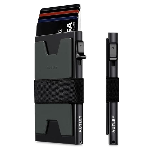 AUTLEY Slim Card Holder, Minimalist Pop Up Wallet for Men, RFID Blocking Mens Wallet with Cash Band 