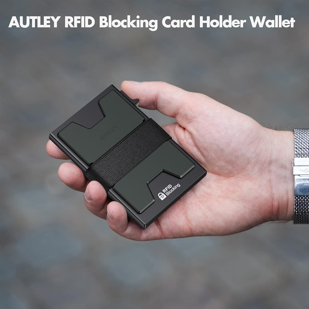 AUTLEY Slim Card Holder, Minimalist Pop Up Wallet for Men, RFID Blocking Mens Wallet with Cash Band 