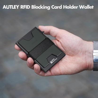 AUTLEY Slim Card Holder, Minimalist Pop Up Wallet for Men, RFID Blocking Mens Wallet with Cash Band 
