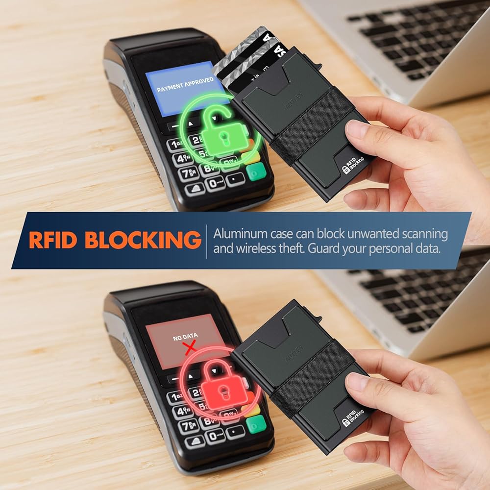 AUTLEY Slim Card Holder, Minimalist Pop Up Wallet for Men, RFID Blocking Mens Wallet with Cash Band 