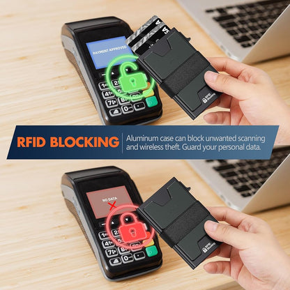 AUTLEY Slim Card Holder, Minimalist Pop Up Wallet for Men, RFID Blocking Mens Wallet with Cash Band 