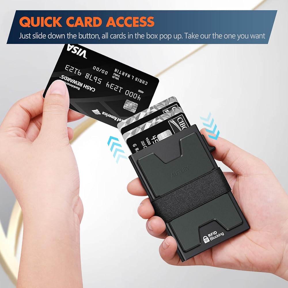 AUTLEY Slim Card Holder, Minimalist Pop Up Wallet for Men, RFID Blocking Mens Wallet with Cash Band 