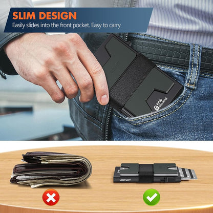 AUTLEY Slim Card Holder, Minimalist Pop Up Wallet for Men, RFID Blocking Mens Wallet with Cash Band 
